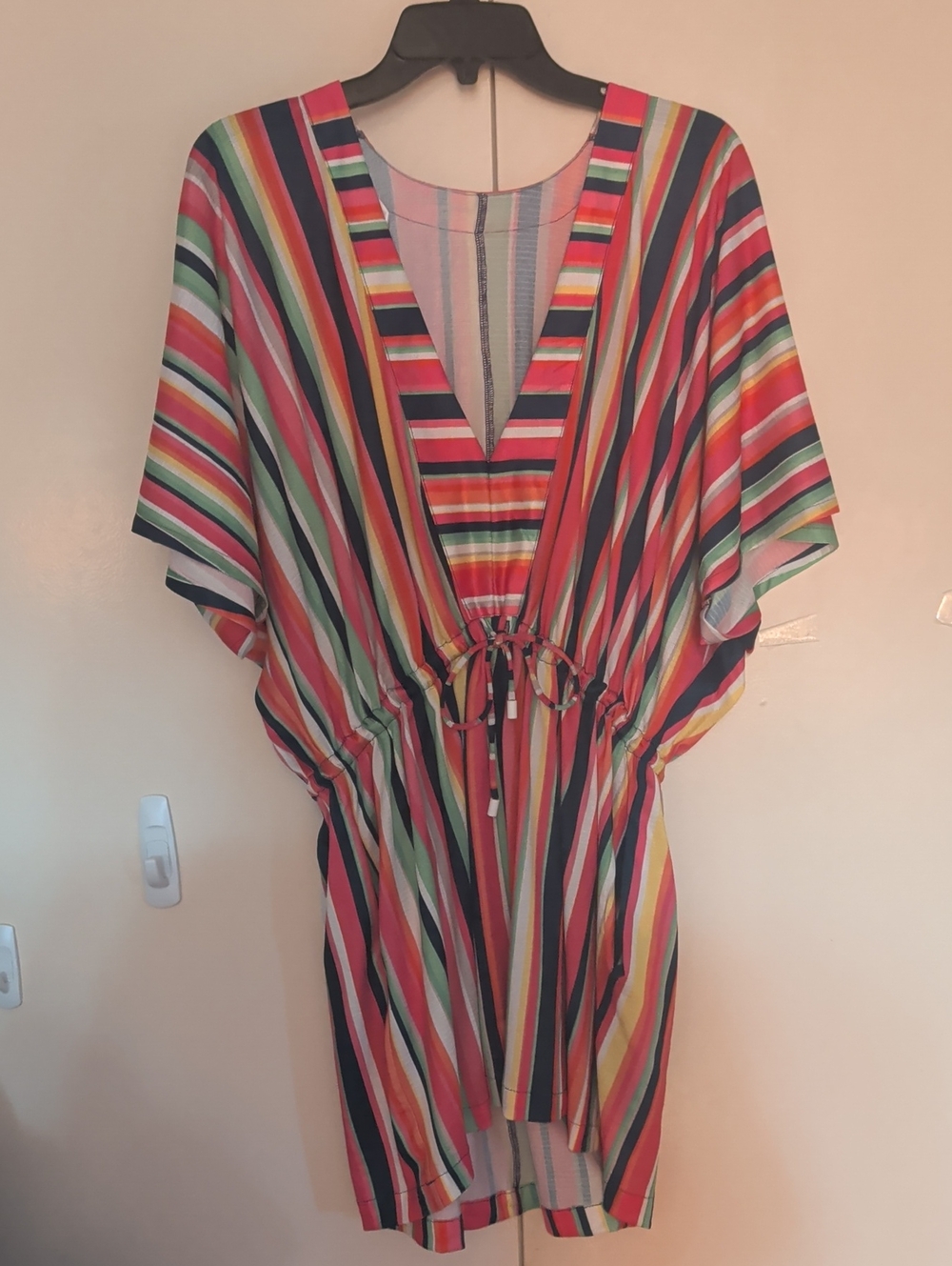 Trina Turk Striped Multicolor V-Neck Swim Cover-Up Tunic NWOT New